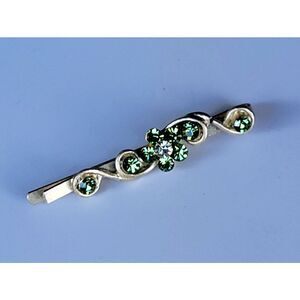 Fairy Green Rhinestone Bobby Pin Champagne Gold 1.5 in